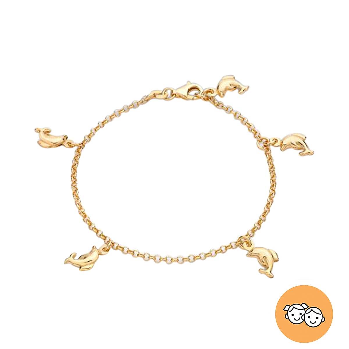 Children Dolphin Charm Belcher Bracelet in 9K Gold Size 6 Inch