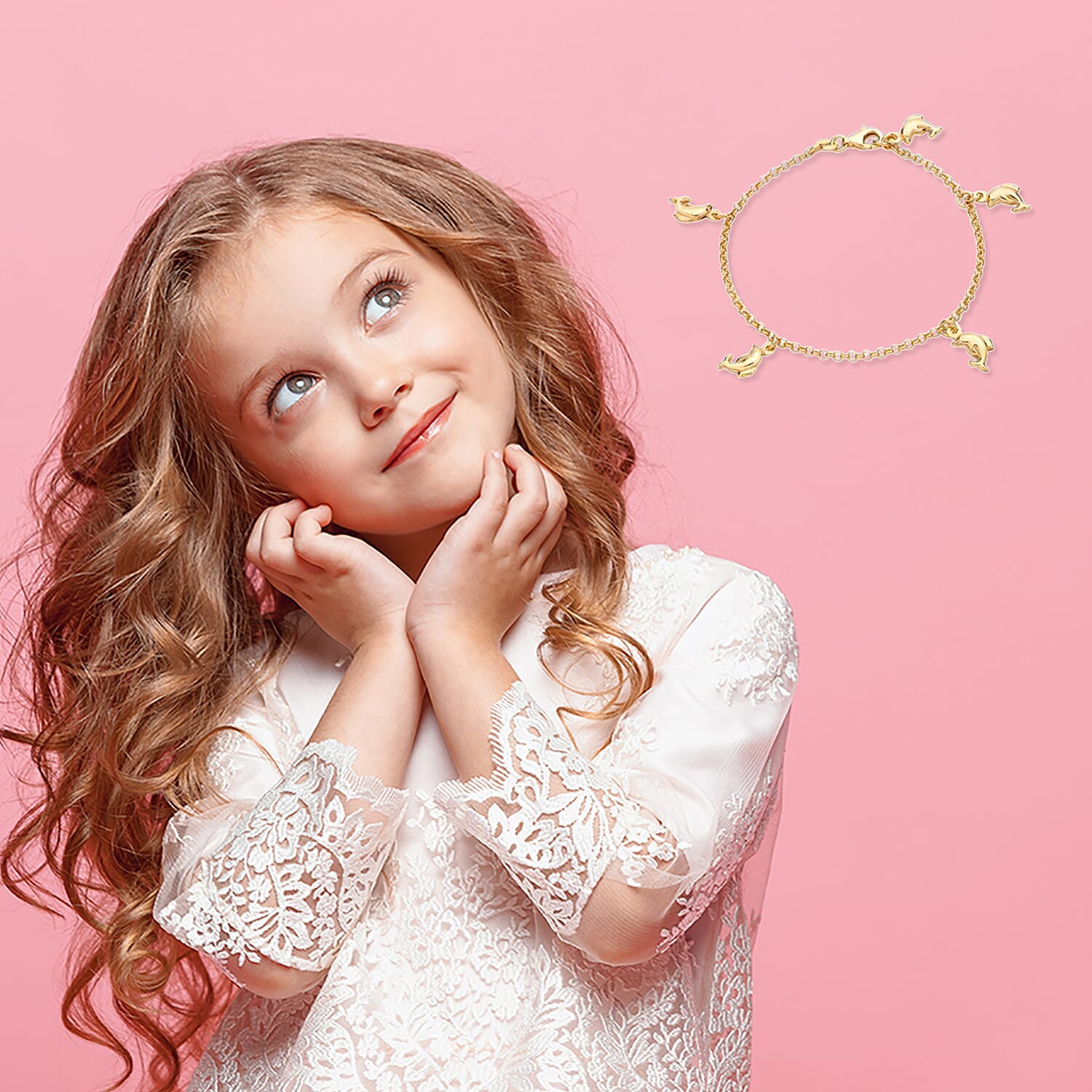 Children Dolphin Charm Belcher Bracelet in 9K Gold Size 6 Inch