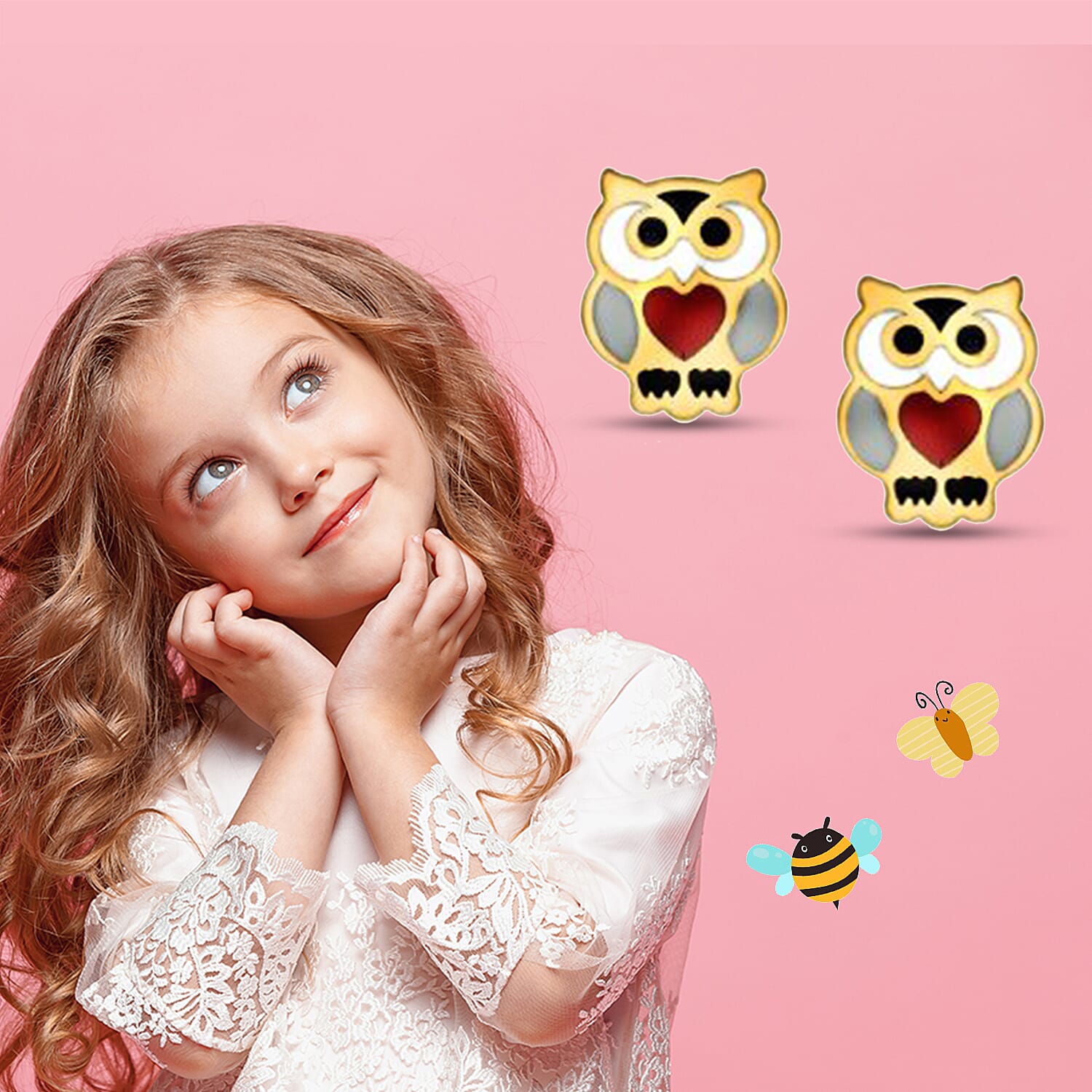 9K Yellow Gold Owl Stud Earrings (with Push Back)