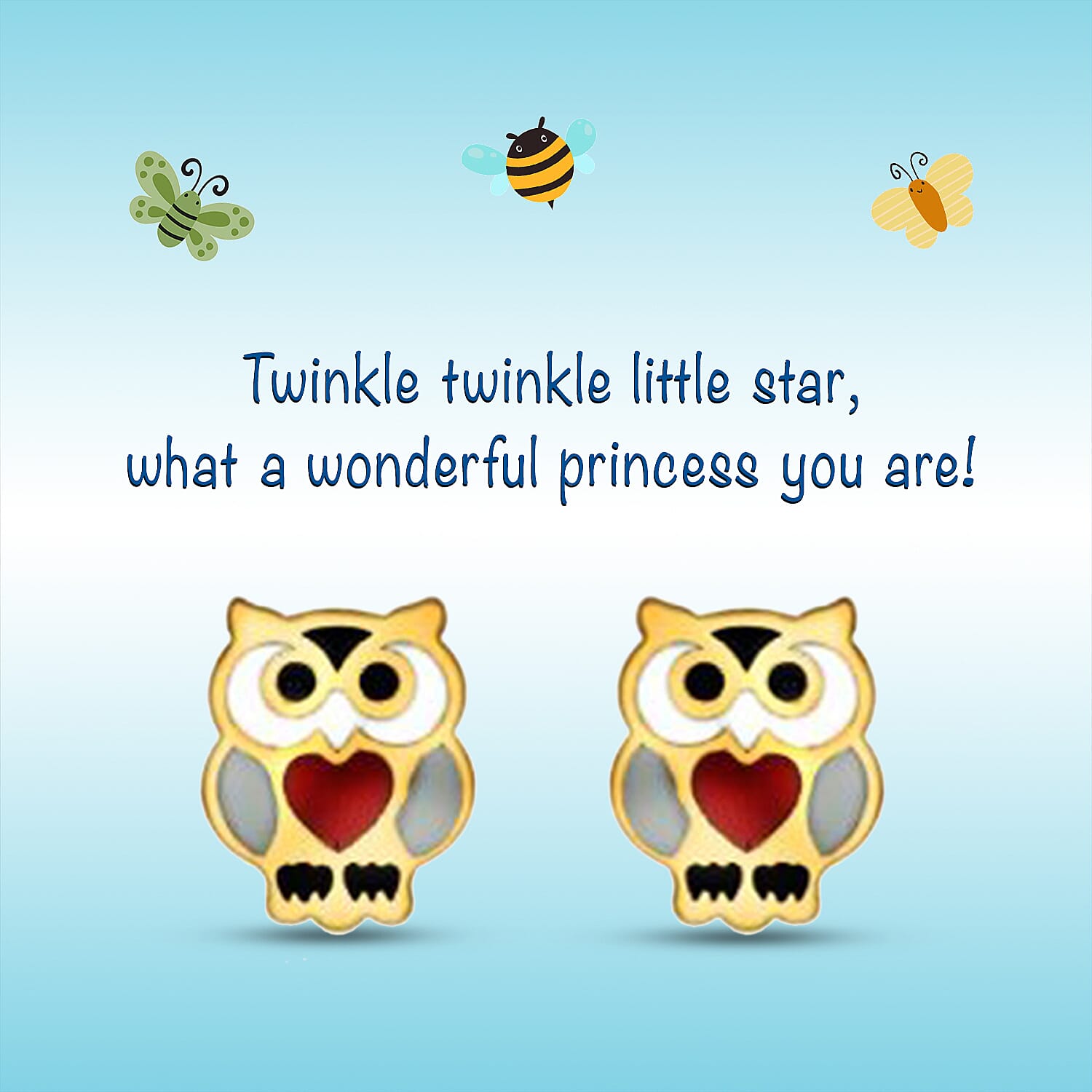 9K Yellow Gold Owl Stud Earrings (with Push Back)