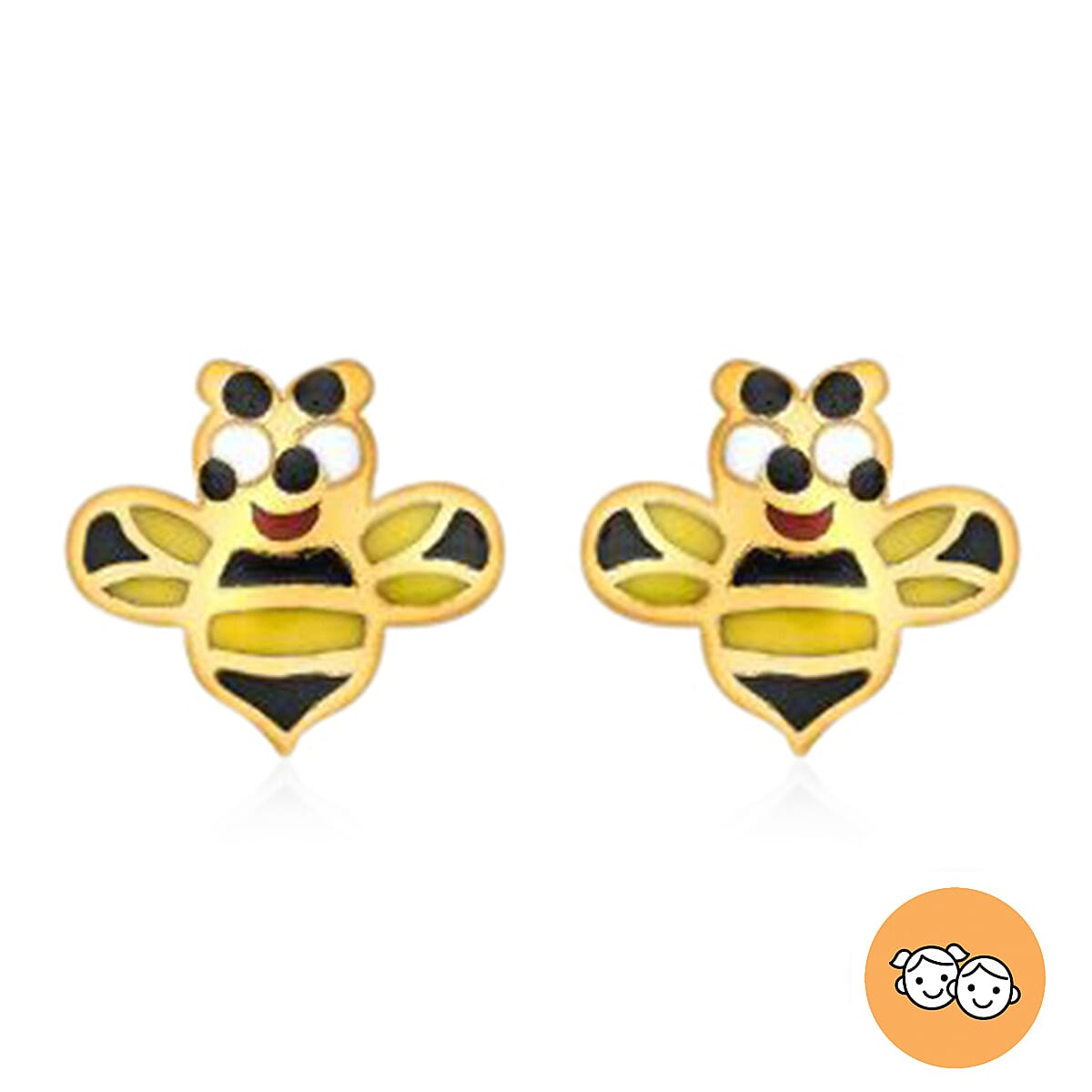 Children Happy Bee Stud Earrings in 9K Yellow Gold