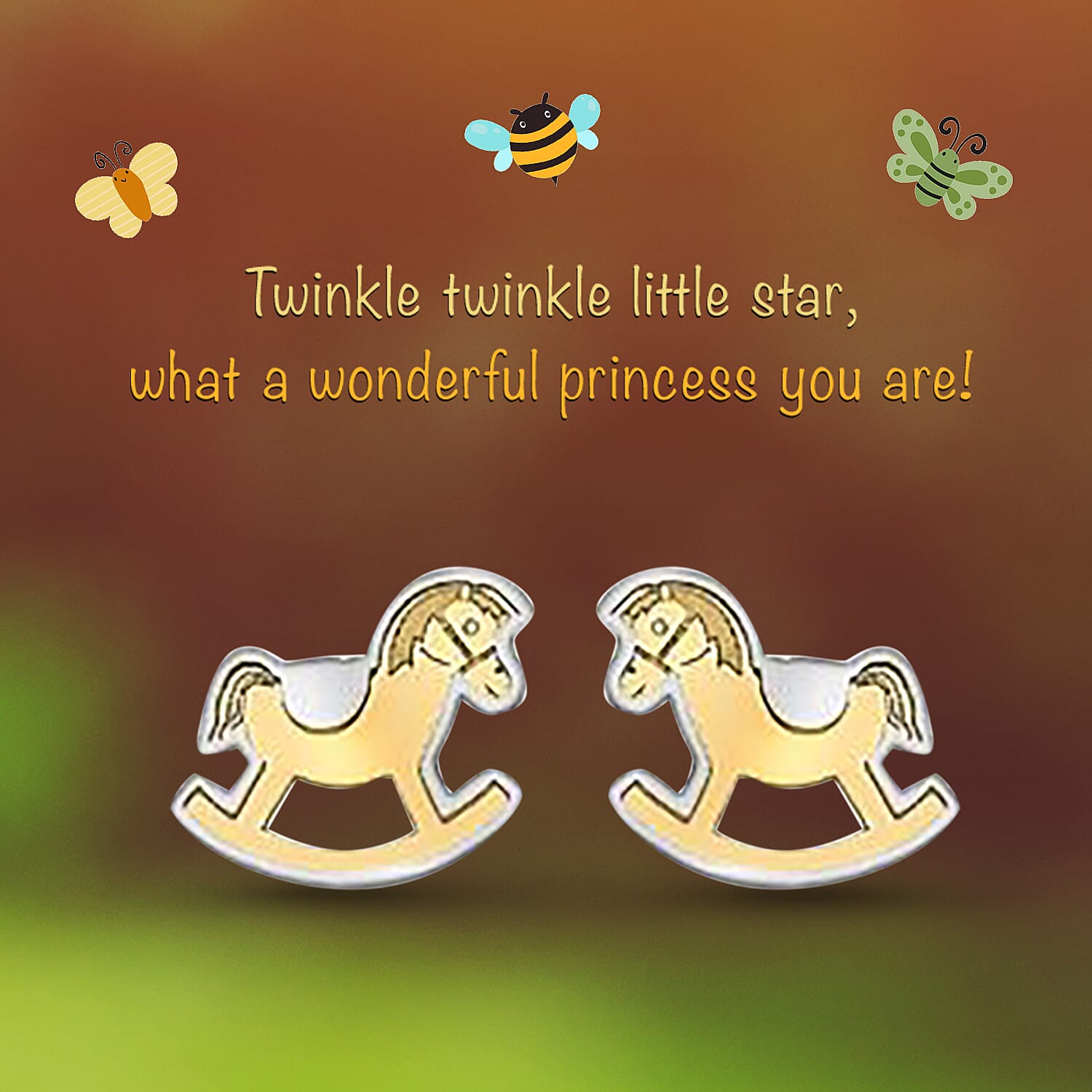 Rocking Horse Earrings for Children in 9K Yellow and White Gold