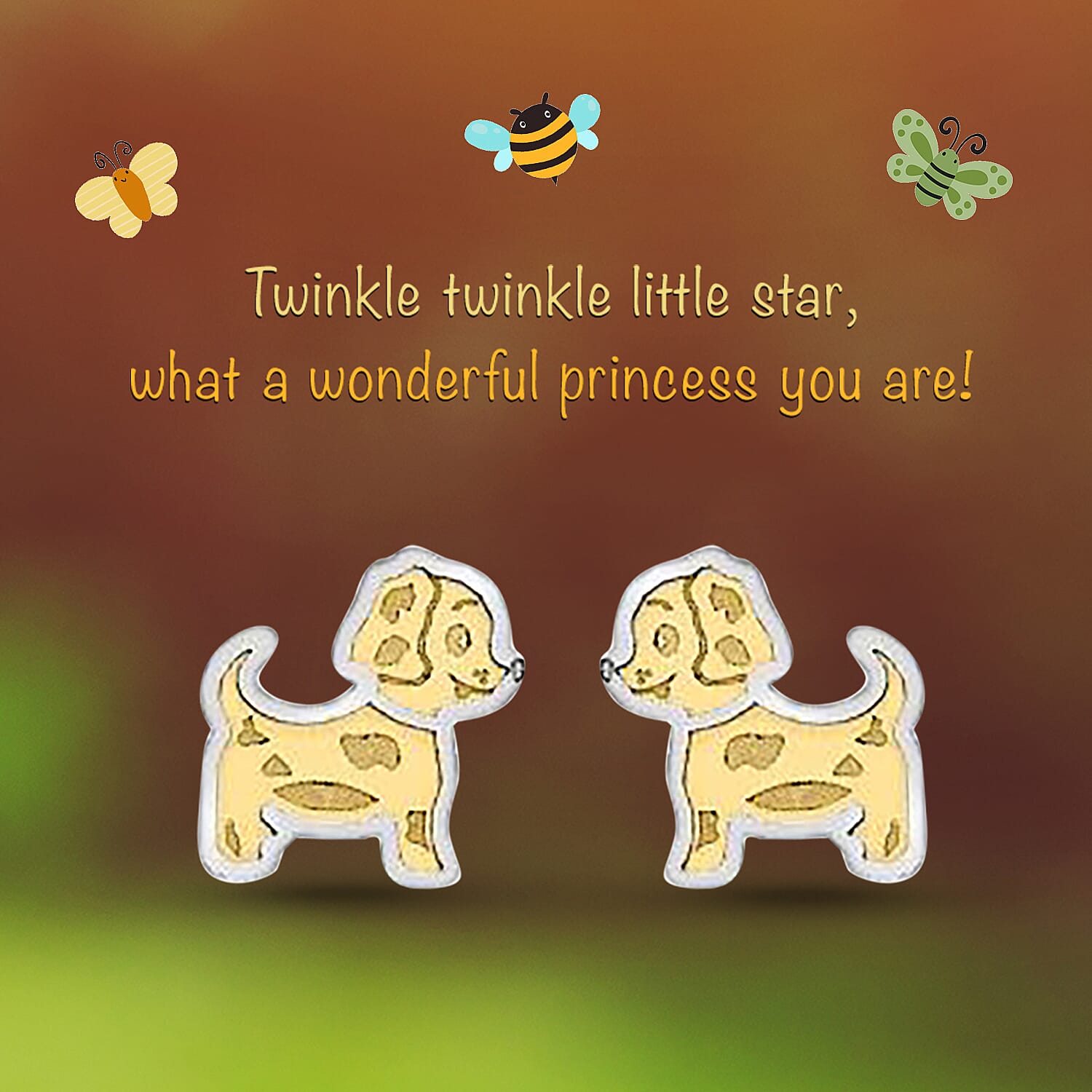Children Doggy Stud Earrings in 9K Yellow and White Gold