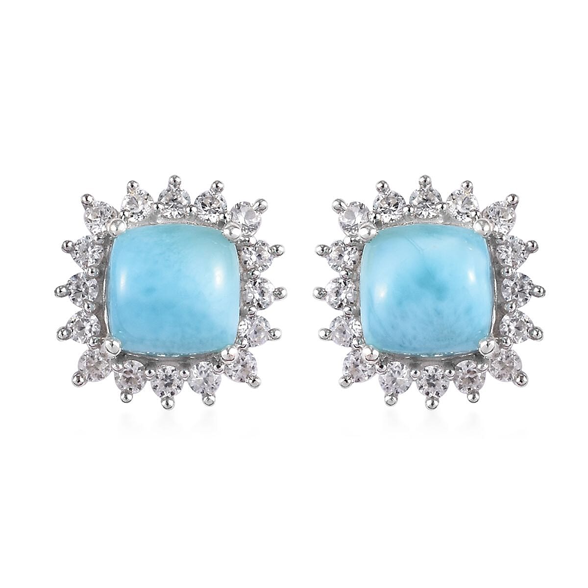 Larimar and Natural Cambodian Zircon Stud Earrings (with Push Back) in Platinum Overlay Sterling Silver 3.00 Ct.