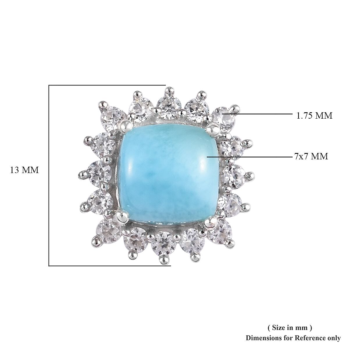 Larimar and Natural Cambodian Zircon Stud Earrings (with Push Back) in Platinum Overlay Sterling Silver 3.00 Ct.