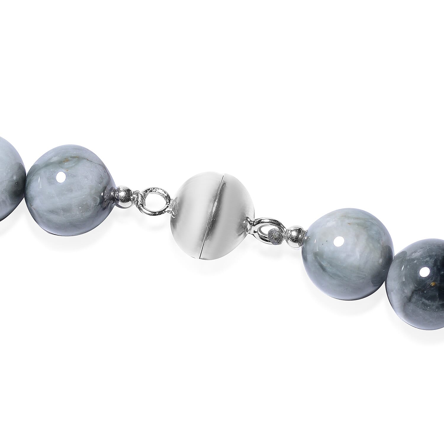Eagle Eye Jasper Beads Necklace (Size 20) with Magnetic Lock in Rhodium Overlay Sterling Silver 407.50 Ct