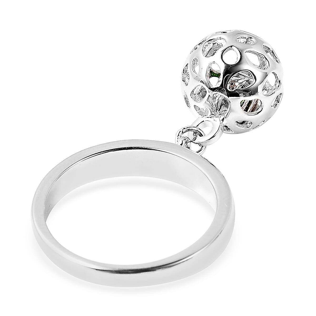 RACHEL GALLEY Chrome Diopside Lattice Globe Ring in Rhodium Overlay Sterling Silver