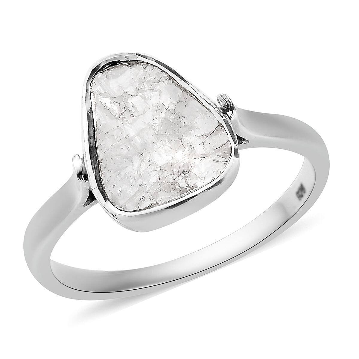 Artisan Crafted Polki Diamond Ring in Platinum Overlay Sterling Silver