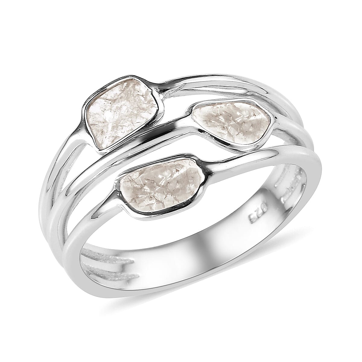 Artisan Crafted Polki Diamond Ring in Platinum Overlay Sterling Silver 0.30 Ct.