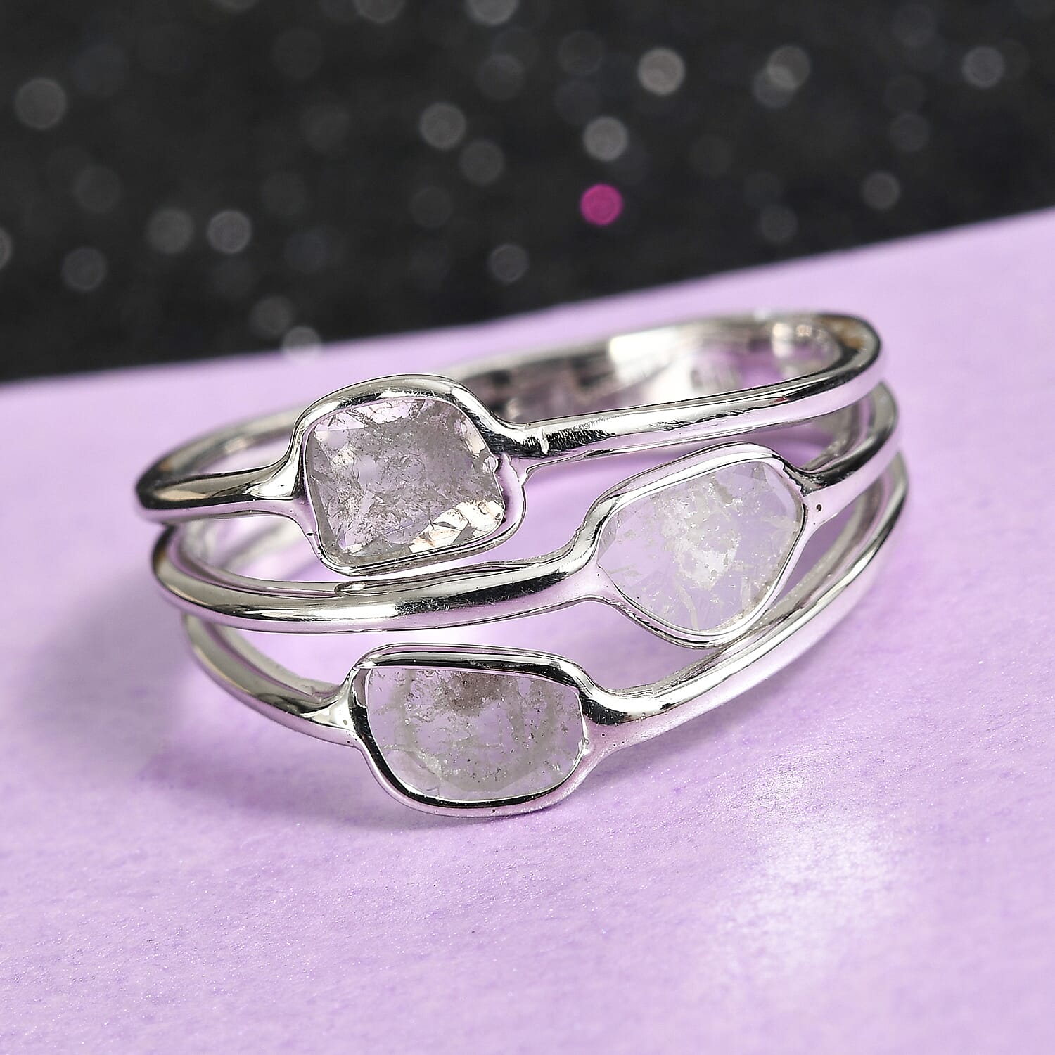 Artisan Crafted Polki Diamond Ring in Platinum Overlay Sterling Silver 0.30 Ct.