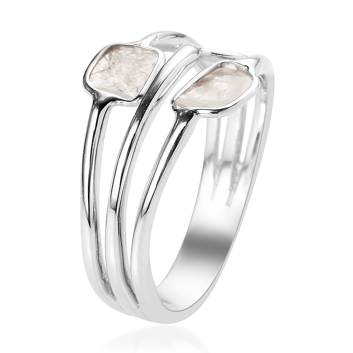 Artisan Crafted Polki Diamond Ring in Platinum Overlay Sterling Silver 0.30 Ct.