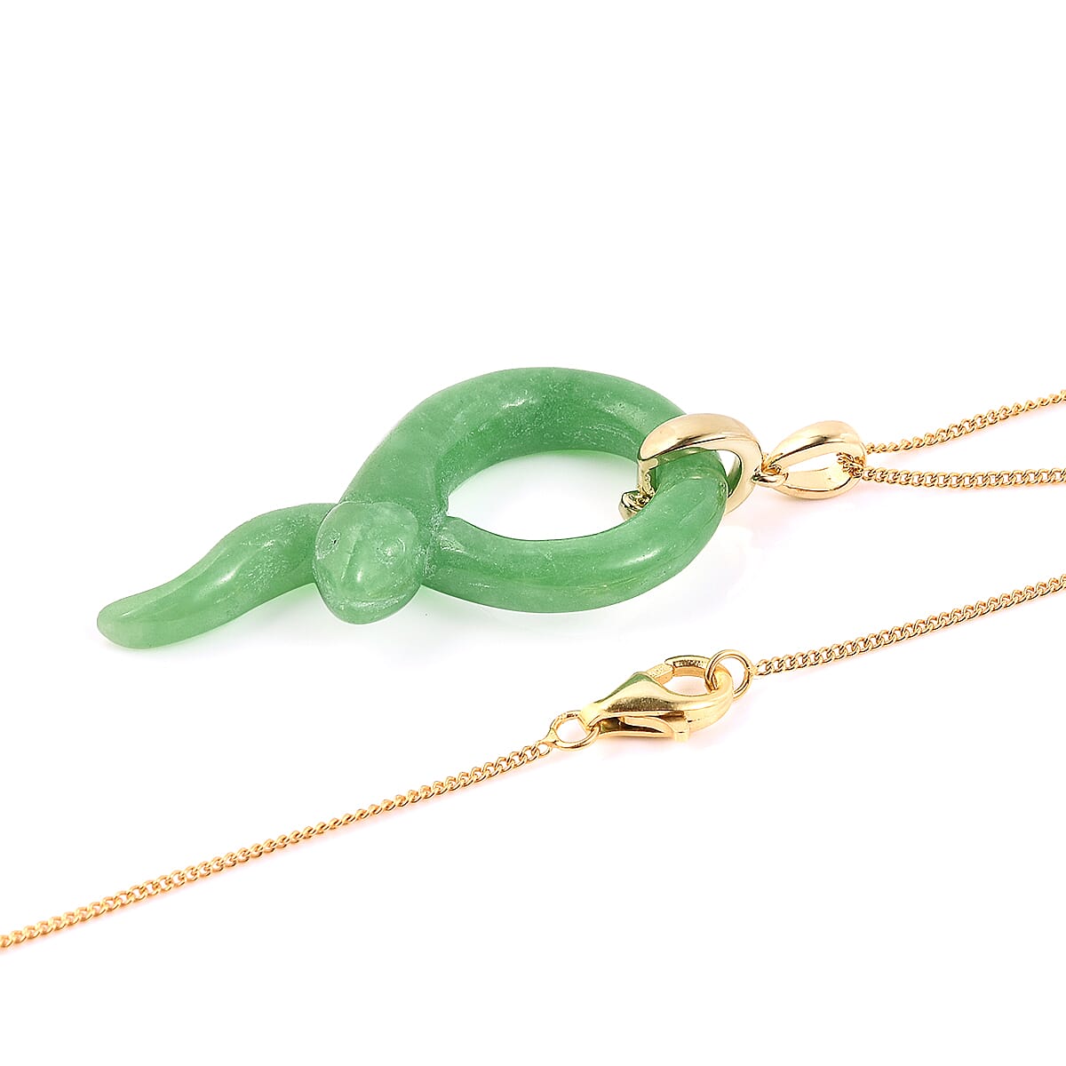 Green Jade Snake Pendant with Chain (Size 18) in Yellow Gold Overlay Sterling Silver 20.75 Ct.