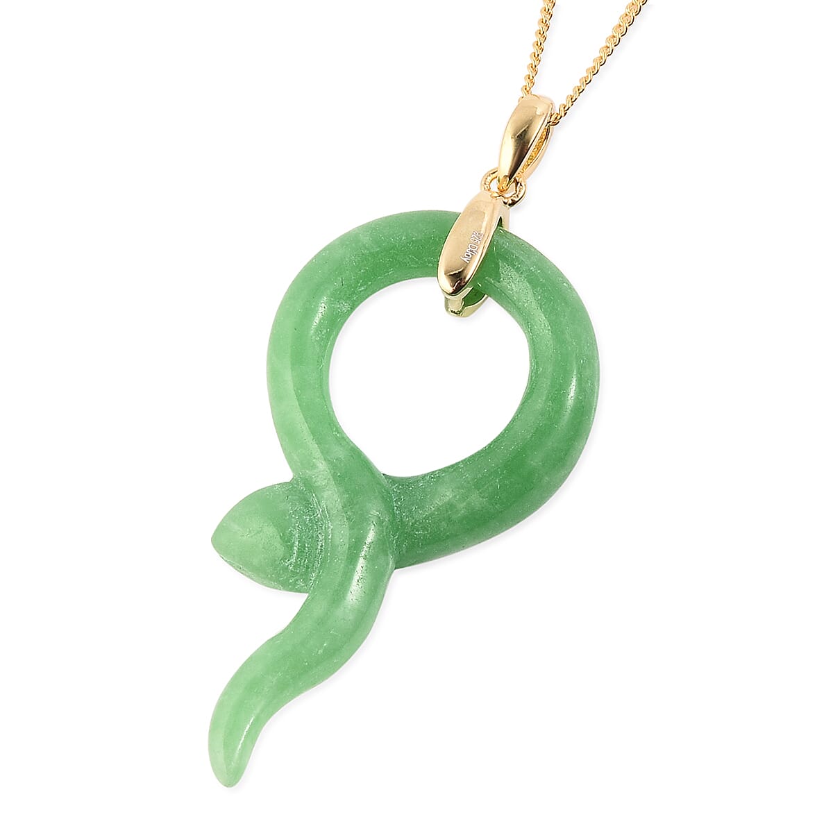 Green Jade Snake Pendant with Chain (Size 18) in Yellow Gold Overlay Sterling Silver 20.75 Ct.