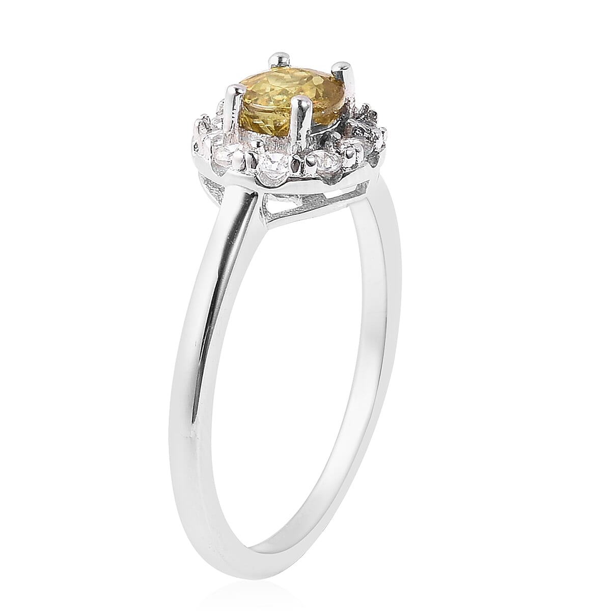 AA Sava Sphene and Natural Cambodian Zircon Ring in Rhodium Overlay Sterling Silver 1.15 Ct.