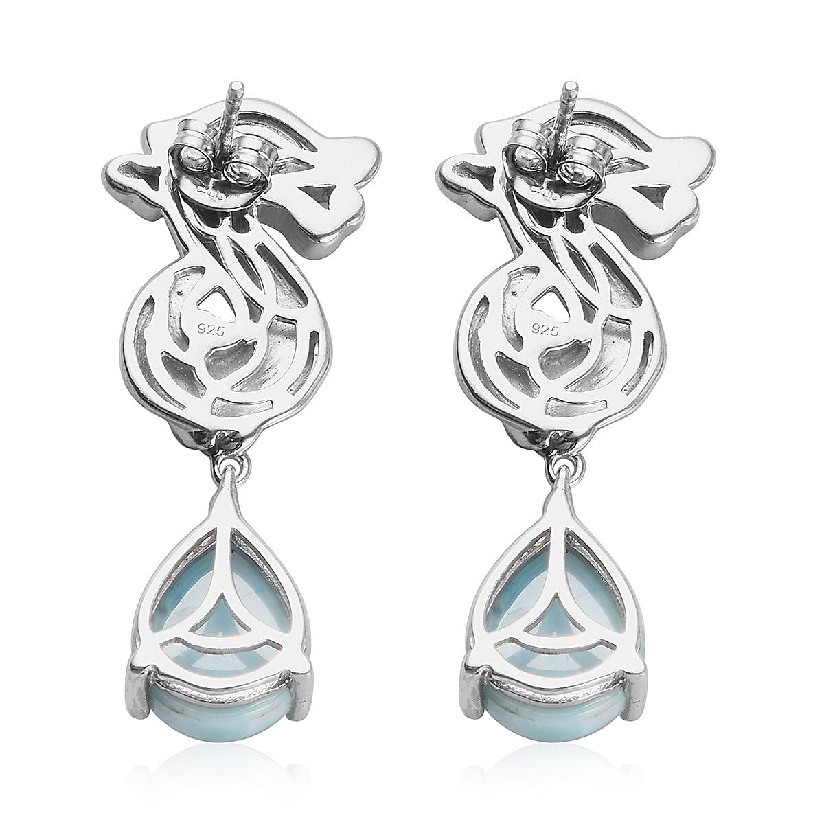 Larimar, Chrome Diopside Seahorse Drop Earrings in Platinum Overlay Sterling Silver 10.88 Ct, Silver wt 8.40 Gms