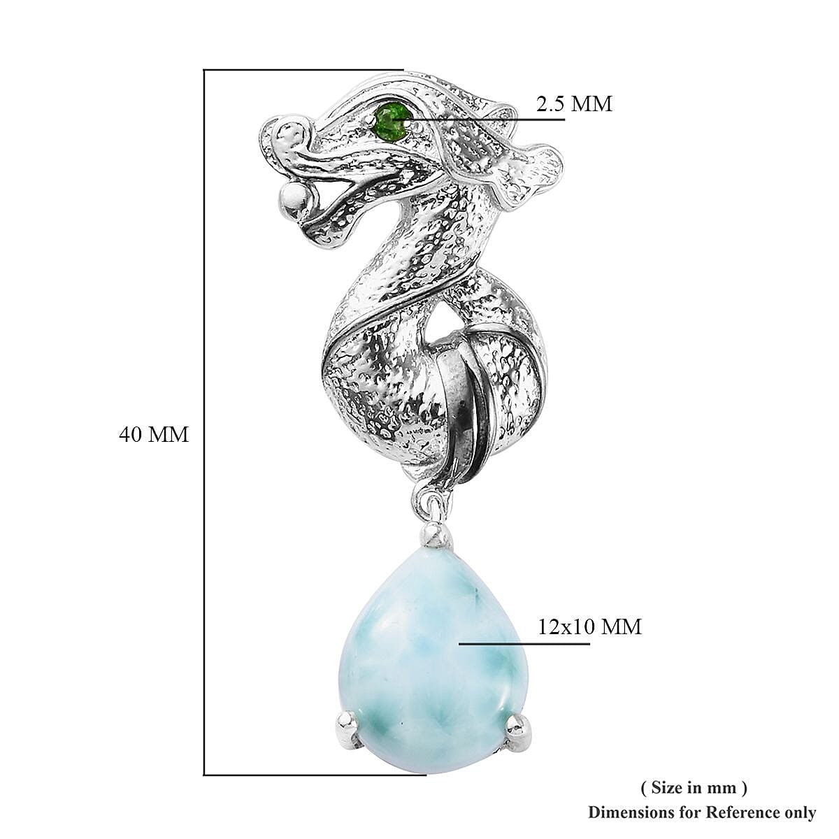 Larimar, Chrome Diopside Seahorse Drop Earrings in Platinum Overlay Sterling Silver 10.88 Ct, Silver wt 8.40 Gms