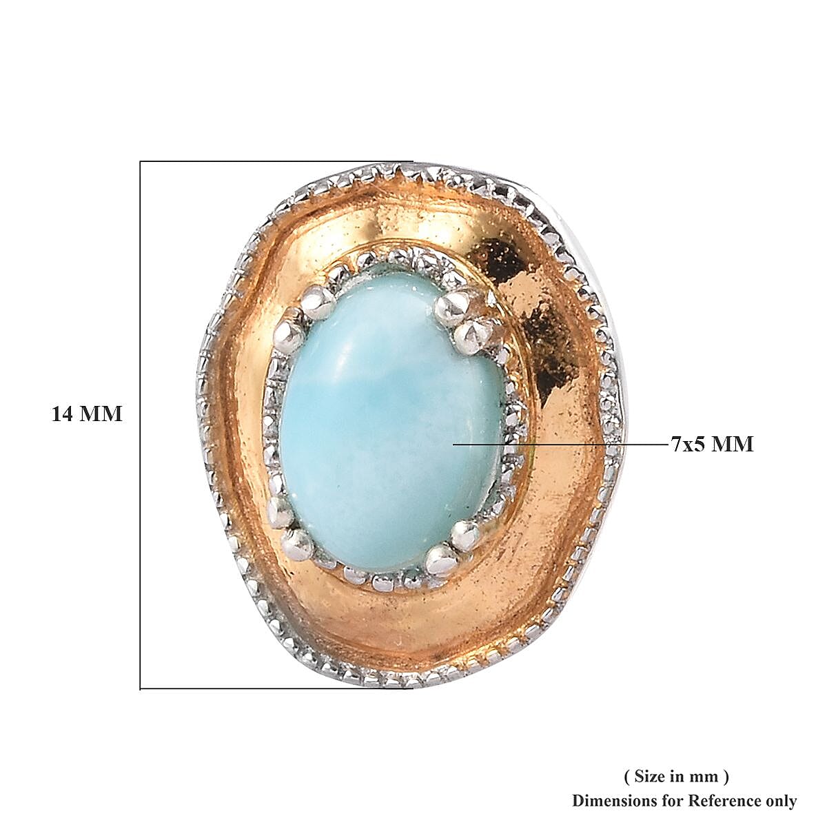Larimar J Back Earrings with Clasp in Platinum and 18K Vermeil Yellow Gold Plated Sterling Silver 1.92 Ct.