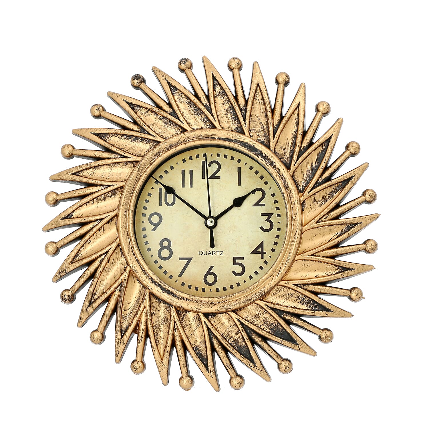 3 Piece Set - Golden Flower Wall Clock with Mirrors (Size 26x26cm/Pcs)