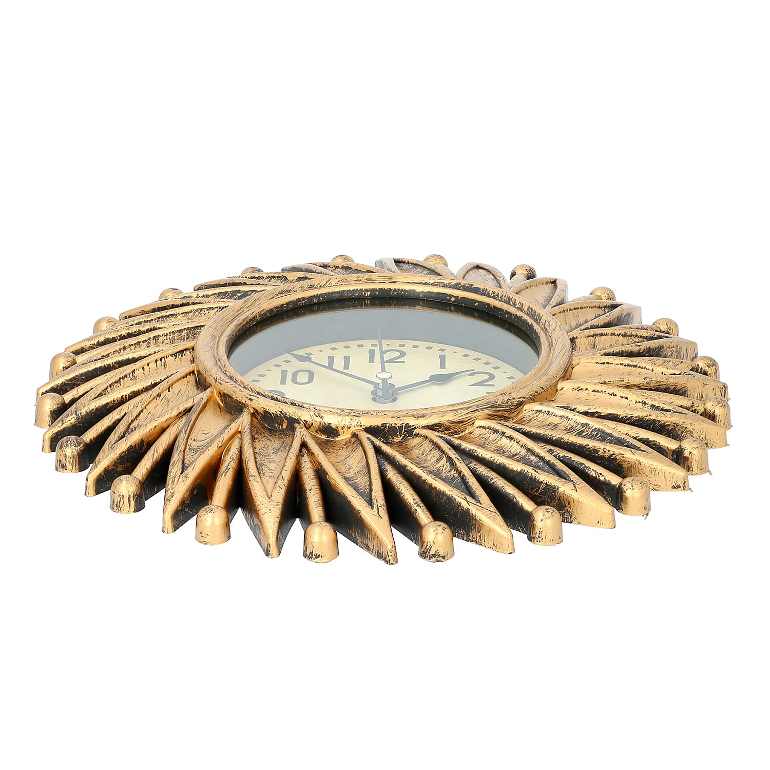 3 Piece Set - Golden Flower Wall Clock with Mirrors (Size 26x26cm/Pcs)