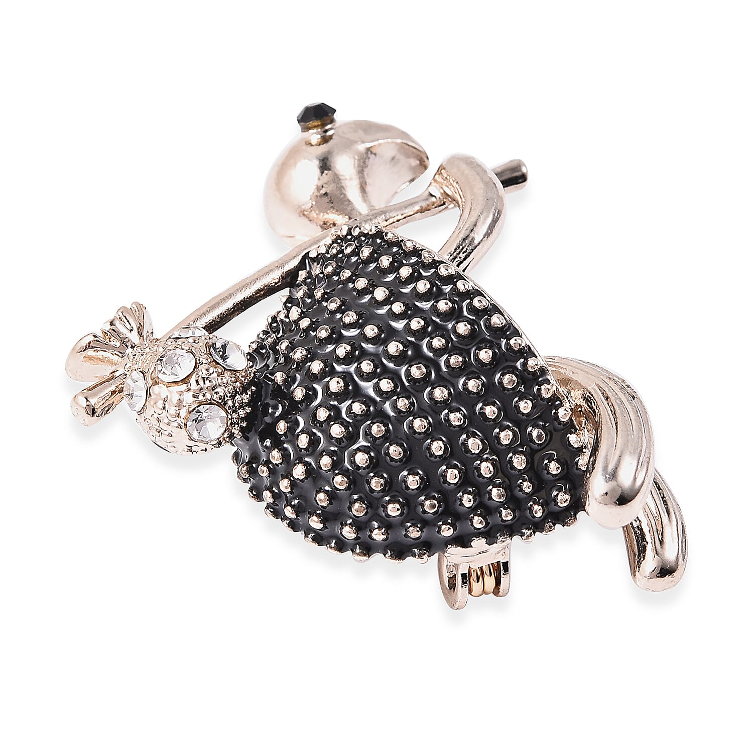 Black and White Austrian Crystal Enamelled Turtle Brooch in Gold Tone
