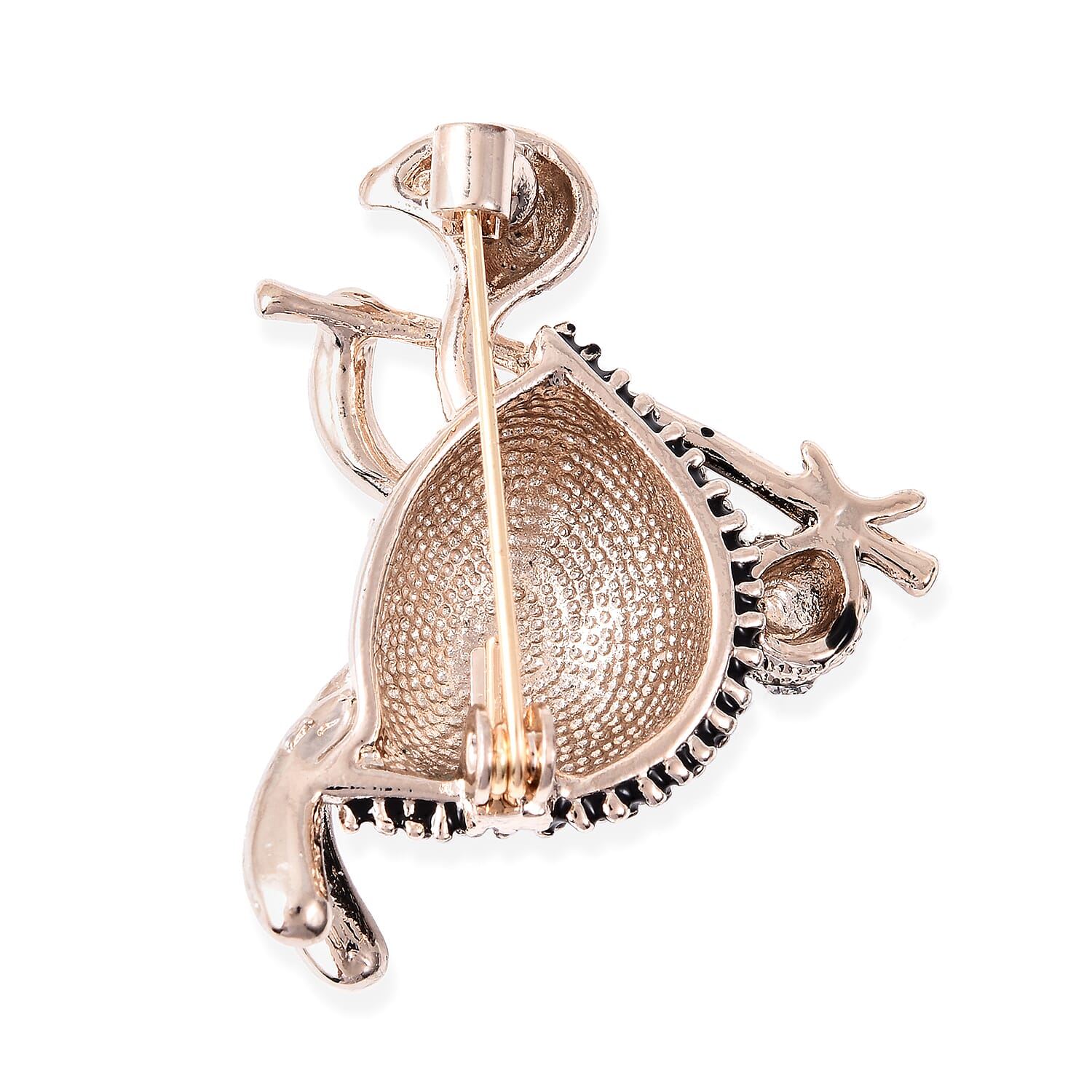 Black and White Austrian Crystal Enamelled Turtle Brooch in Gold Tone