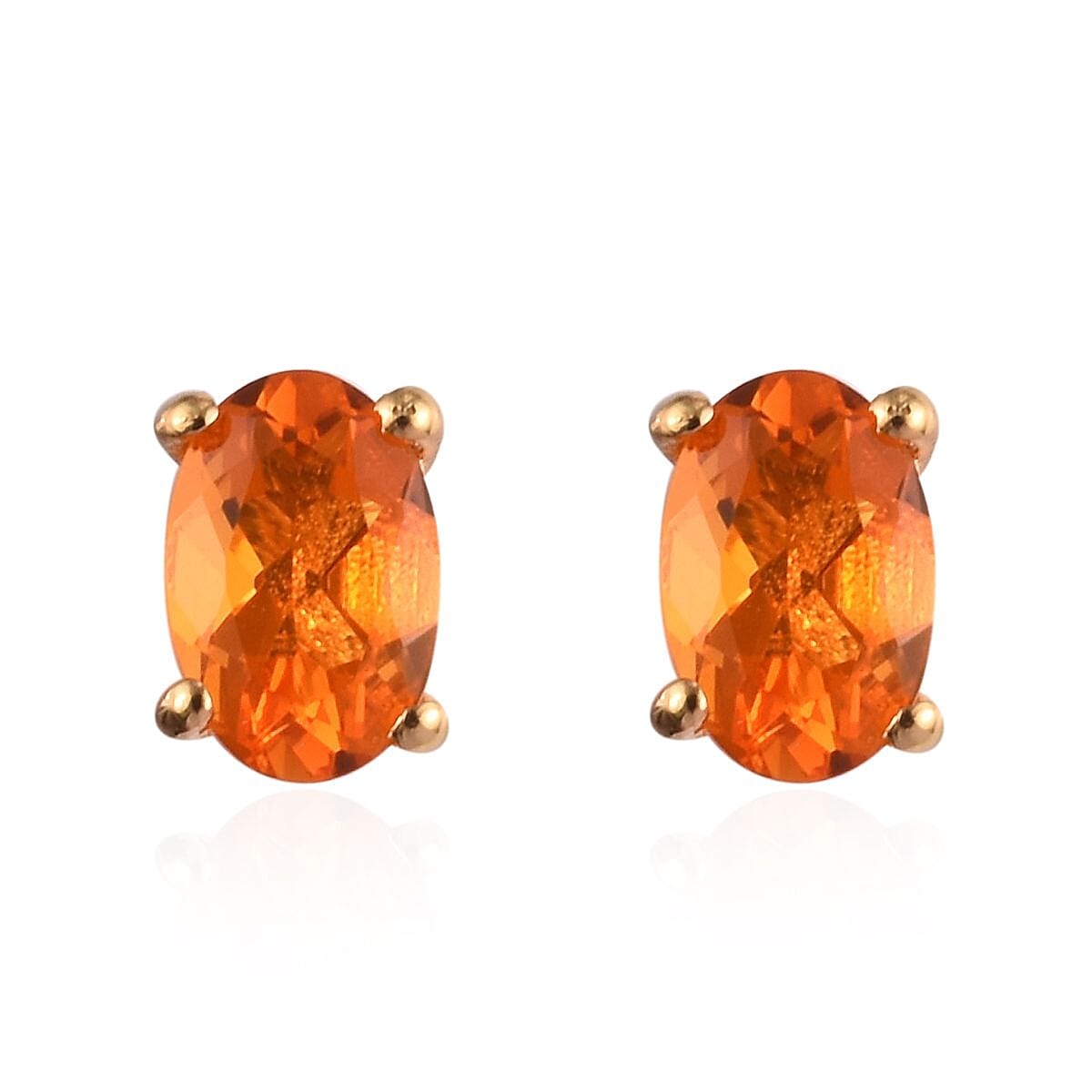 AA Jalisco Fire Opal Stud Earrings (with Push Back) in 14K Gold Overlay Sterling Silver 0.75 Ct.