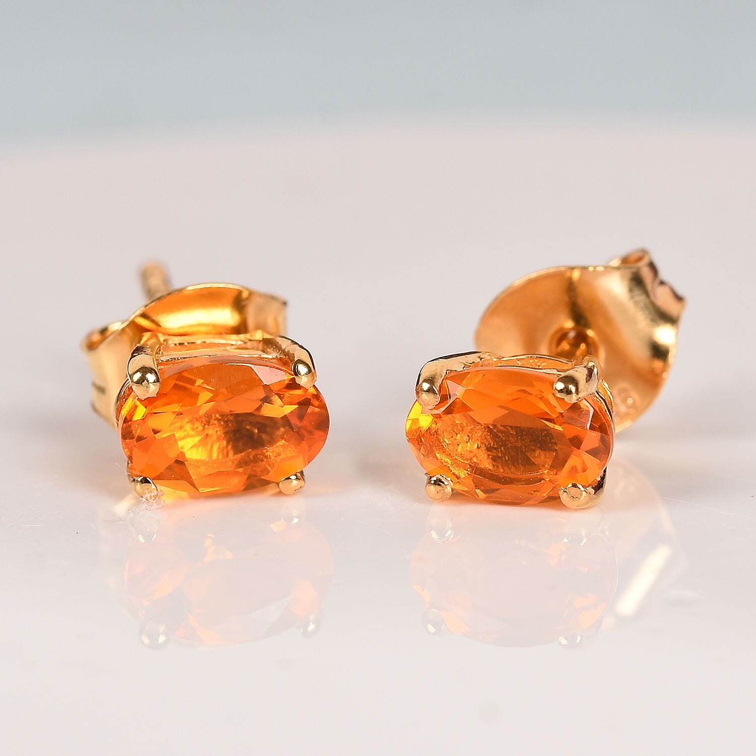 AA Jalisco Fire Opal Stud Earrings (with Push Back) in 14K Gold Overlay Sterling Silver 0.75 Ct.