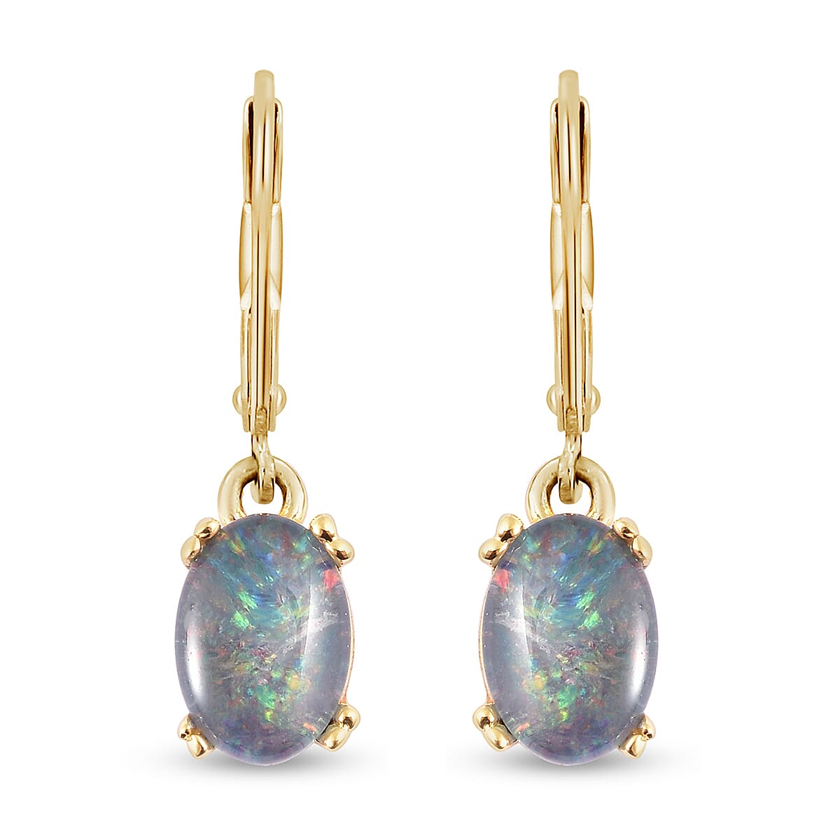 Australian Boulder Opal Lever Back Earrings in Yellow Gold Overlay Sterling Silver 1.25 Ct.