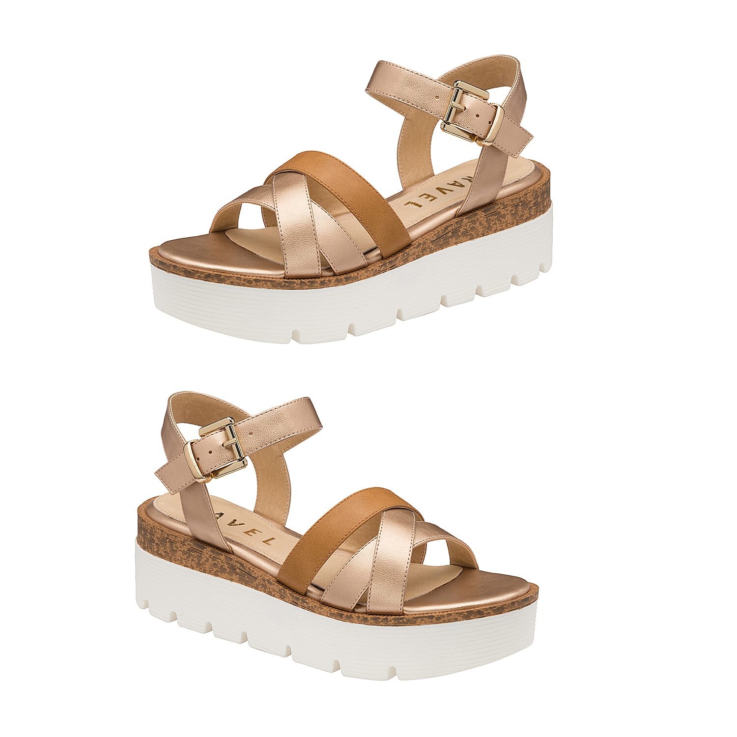 Ravel Monto Flatform Sandals (Size 3) - Rose Gold and Tan