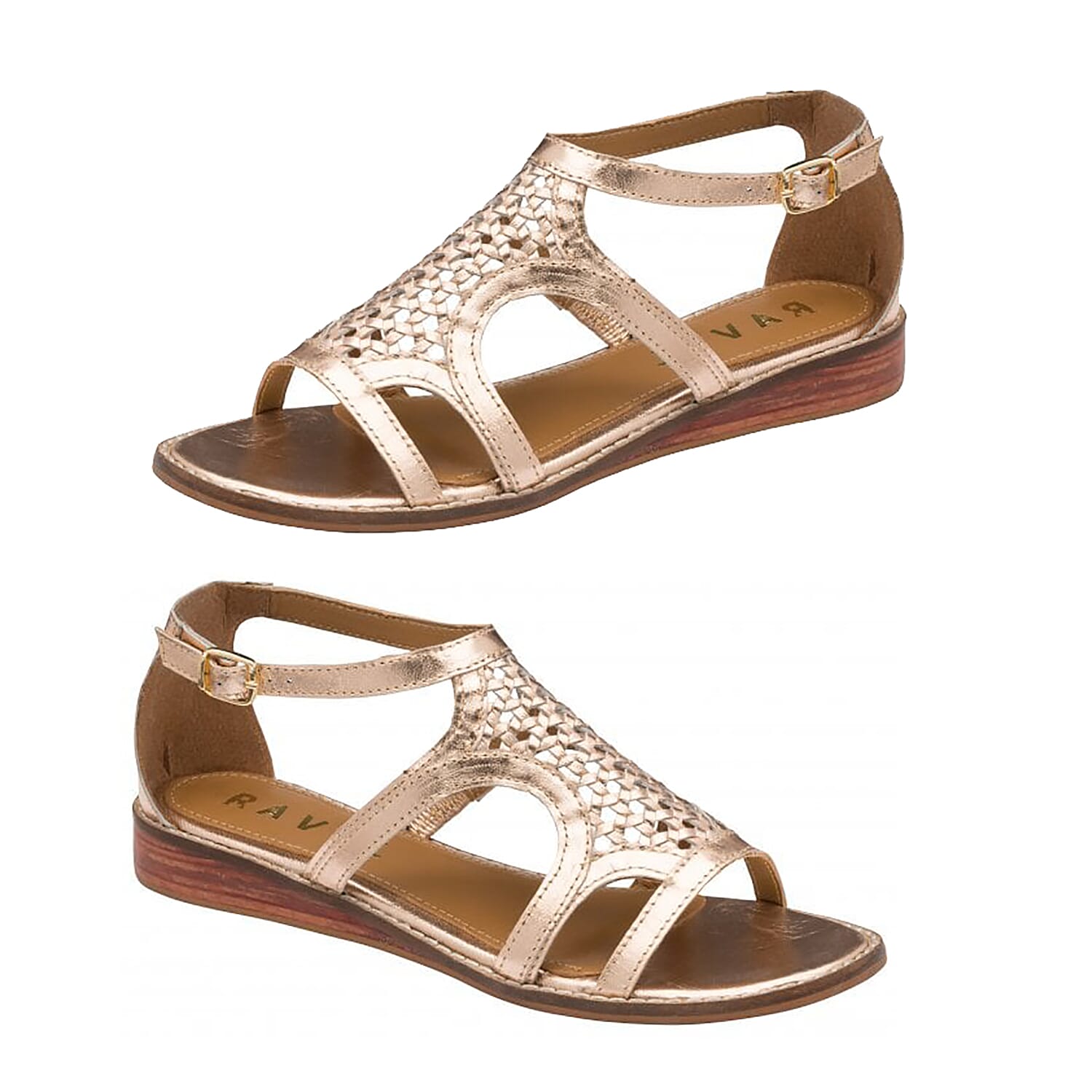 Ravel Cardwell Leather Wedge Sandals (Size 7) - Rose Gold