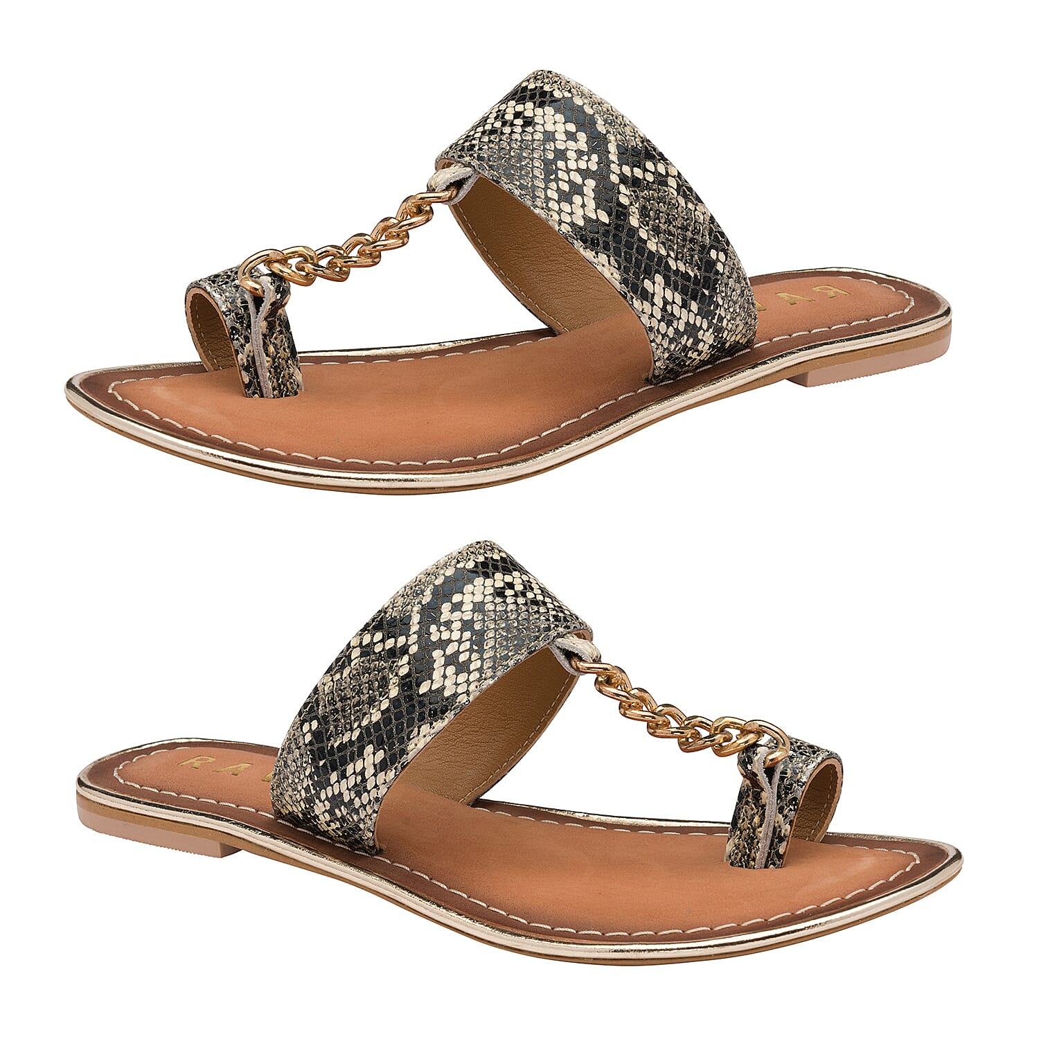 Ravel Snake-Print Taree Leather Mule Sandals (Size 6) - Off White and Black