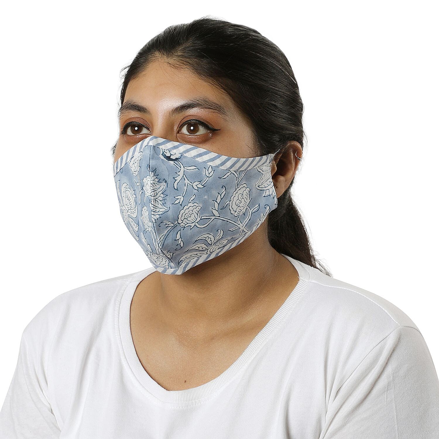 2 Piece Set - 100% Cotton Hand Block Print Double Layer Reusable Face Cover - Blue and Wine Red