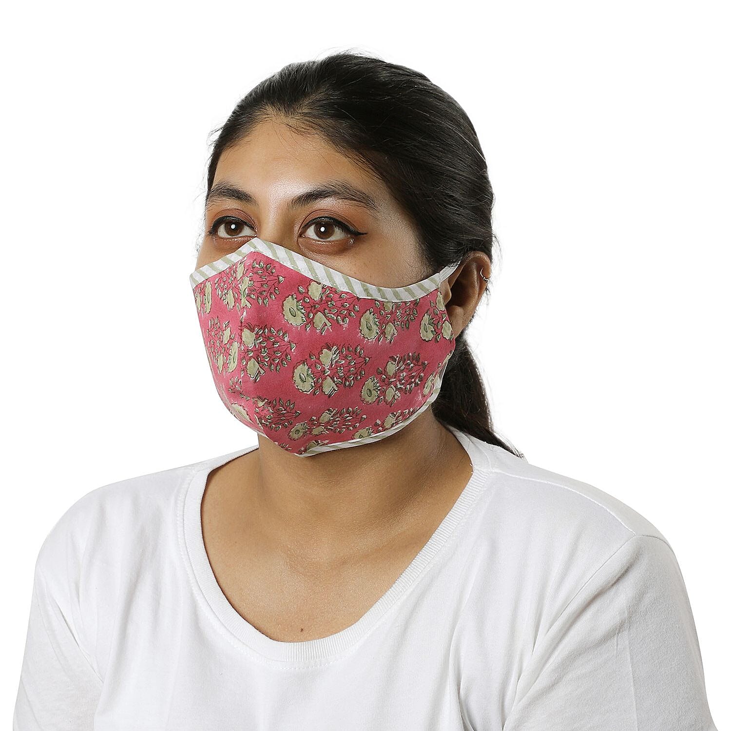 2 Piece Set - 100% Cotton Hand Block Print Double Layer Reusable Face Cover - Blue and Wine Red