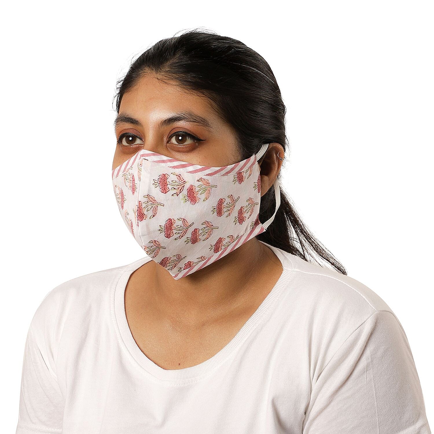 2 Piece Set - 100% Cotton Hand Block Print Double Layer Reusable Face Cover - White, Red and Blue