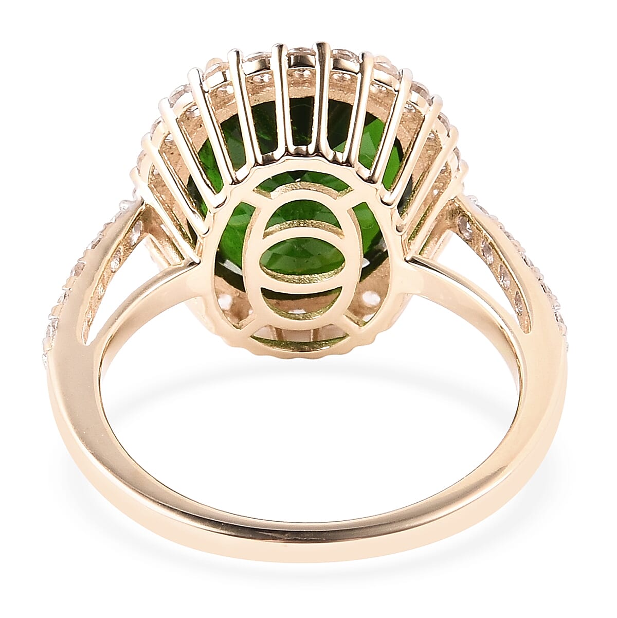 9K Yellow Gold Chrome Diopside (Ovl 12x10mm), Natural Cambodian Zircon Ring 5.32 Ct.