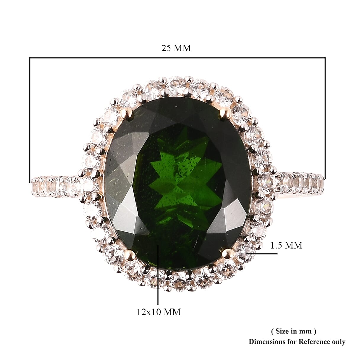 9K Yellow Gold Chrome Diopside (Ovl 12x10mm), Natural Cambodian Zircon Ring 5.32 Ct.