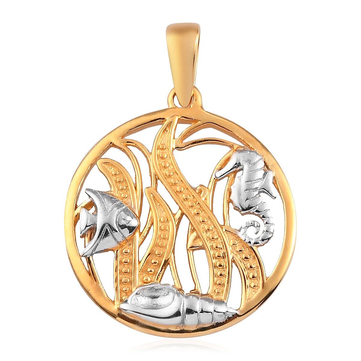 Platinum and Yellow Gold Overlay Sterling Silver Sea World Pendant