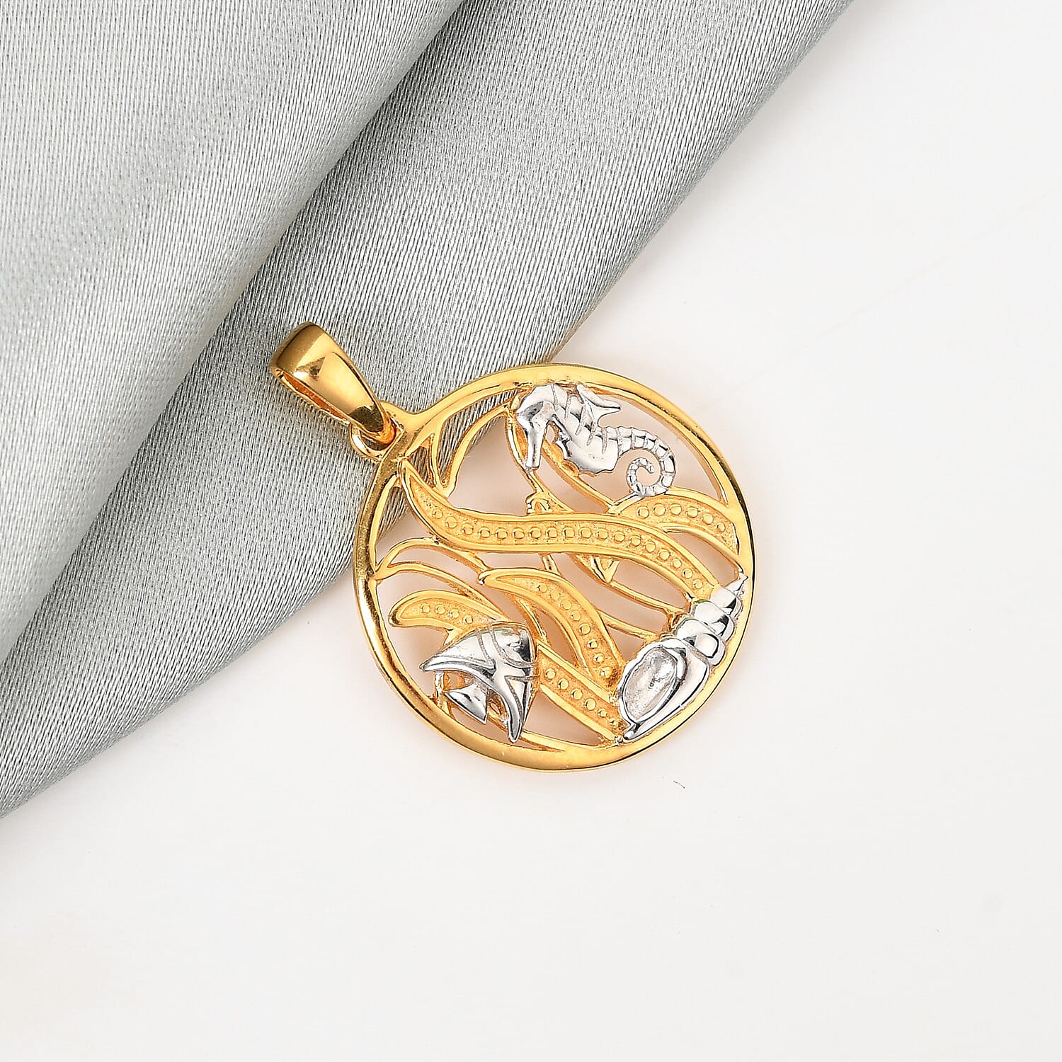 Platinum and Yellow Gold Overlay Sterling Silver Sea World Pendant