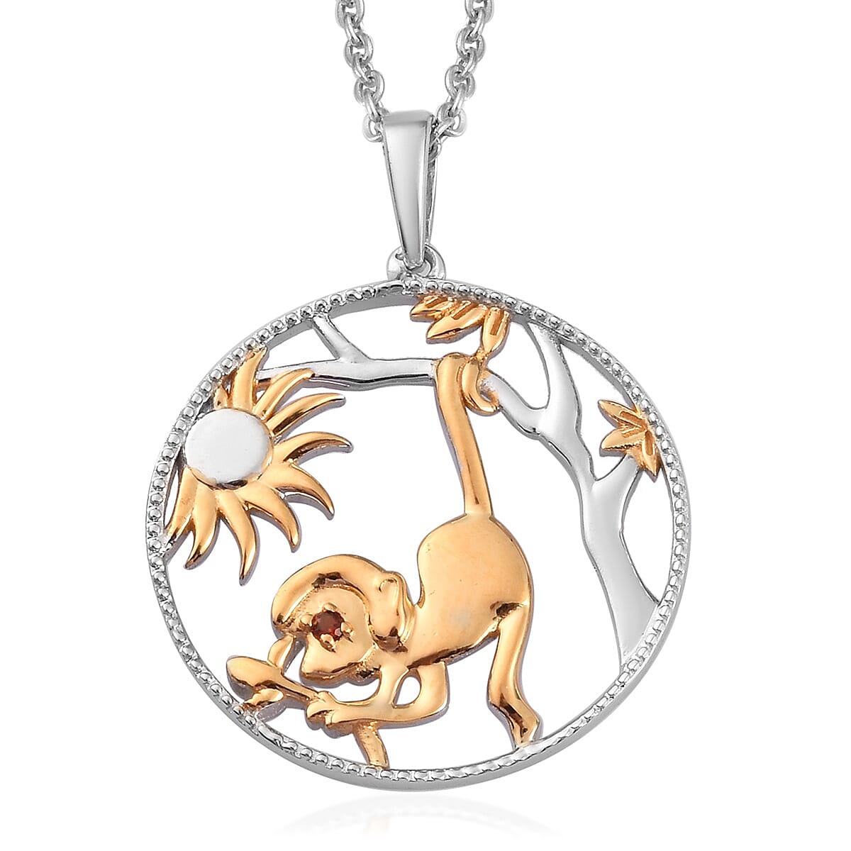 Garnet Monkey Pendant with Chain (Size 18) in Platinum and Yellow Gold Overlay Sterling Silver, Silver wt 5.30 Gms