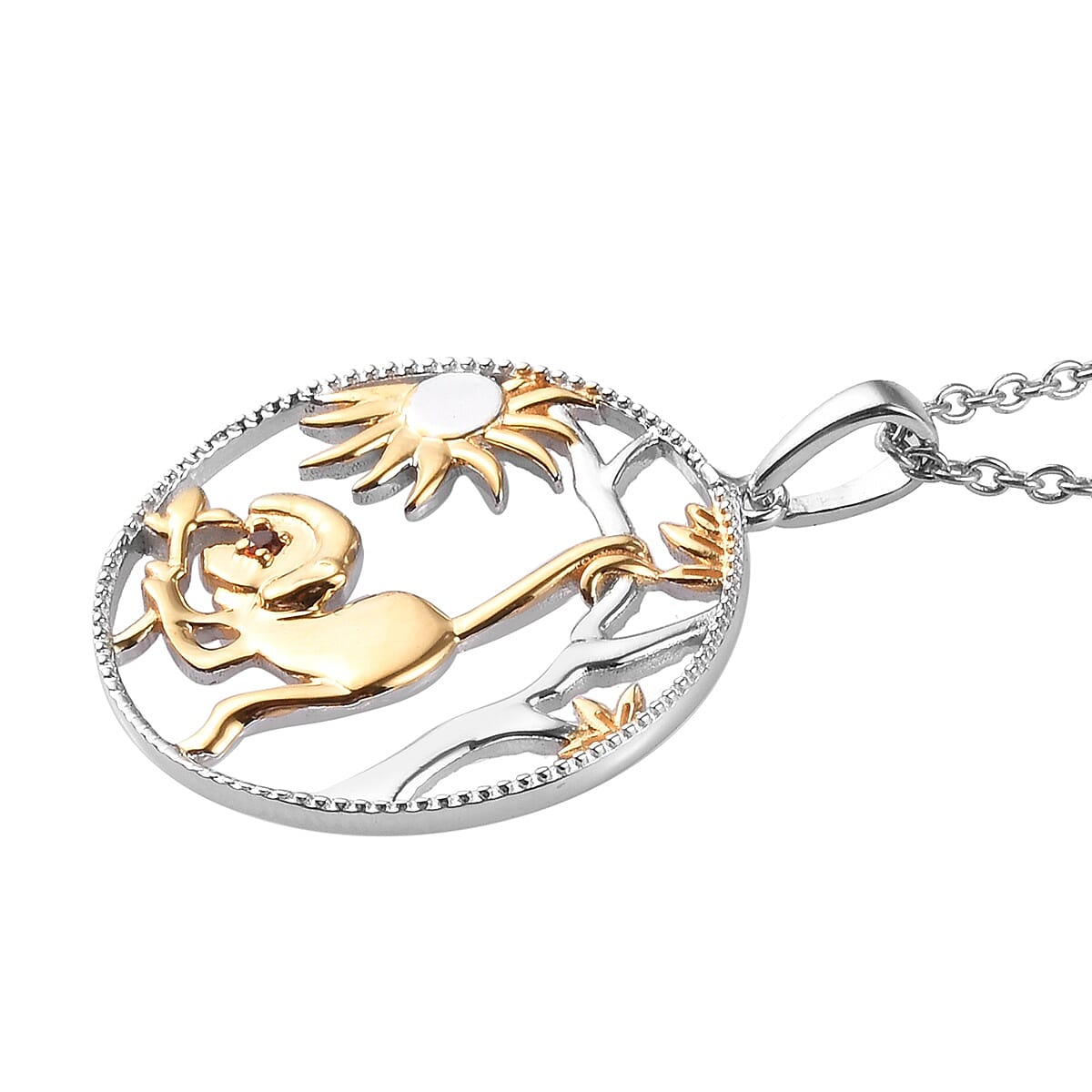 Garnet Monkey Pendant with Chain (Size 18) in Platinum and Yellow Gold Overlay Sterling Silver, Silver wt 5.30 Gms