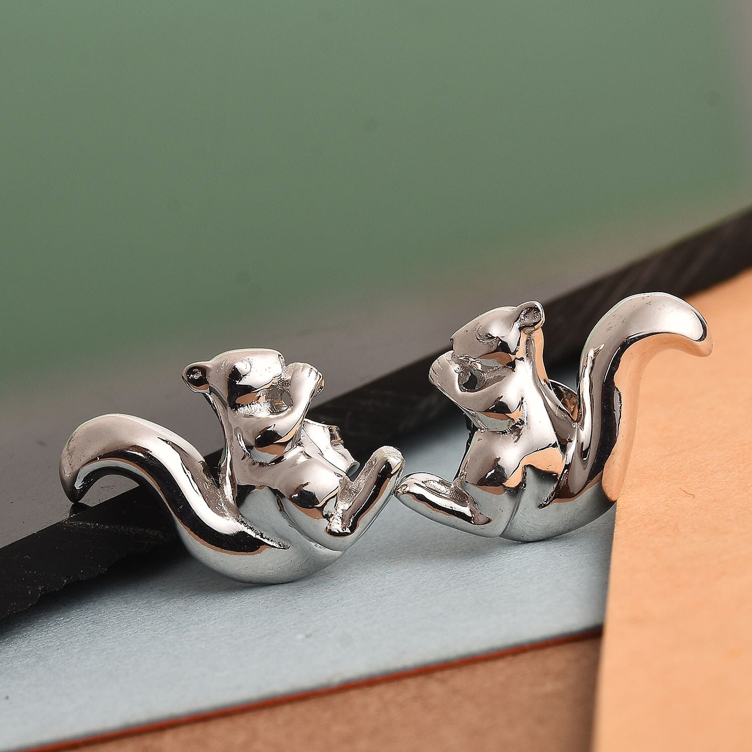 Platinum Overlay Sterling Silver Squirrel Earrings (with Push Back)