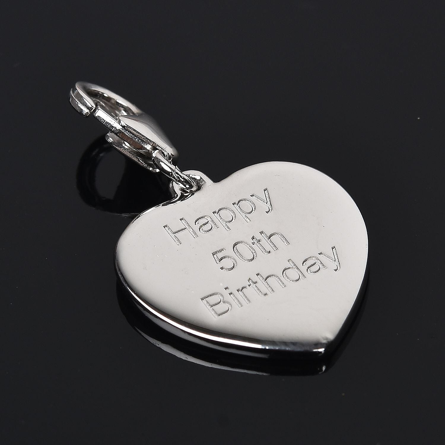 Platinum Overlay Sterling Silver Happy 50th Birthday Charm