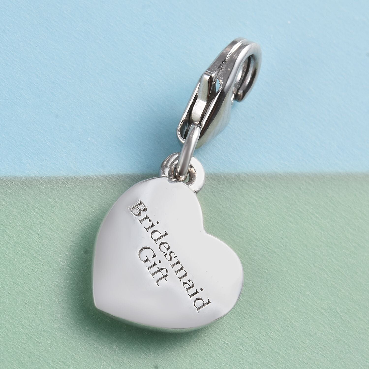 Platinum Overlay Sterling Silver Bridesmaid Gift Heart Charm