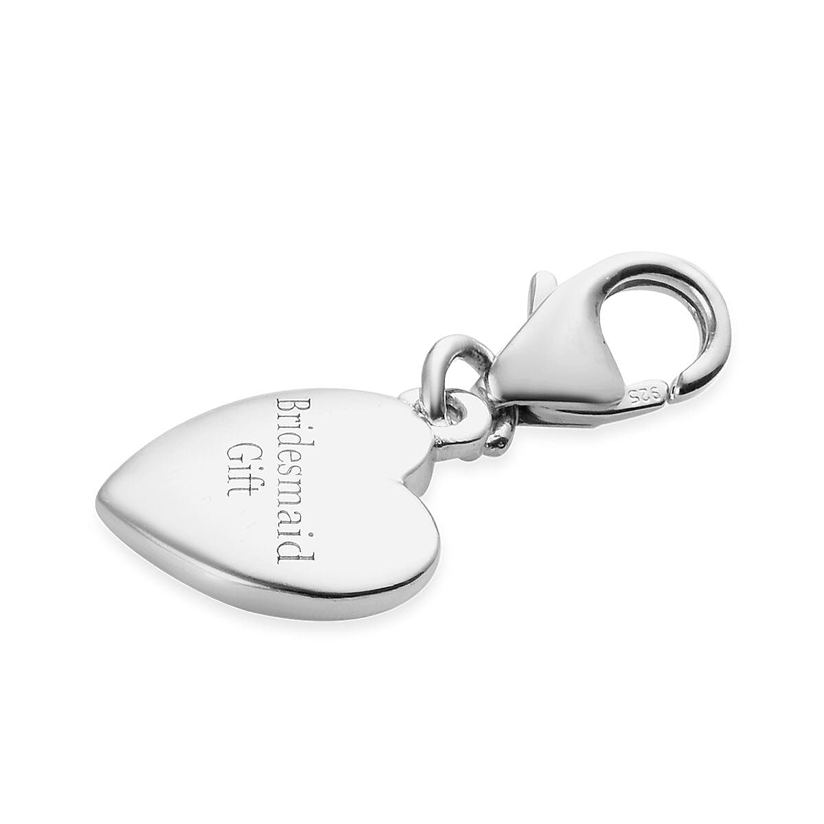 Platinum Overlay Sterling Silver Bridesmaid Gift Heart Charm