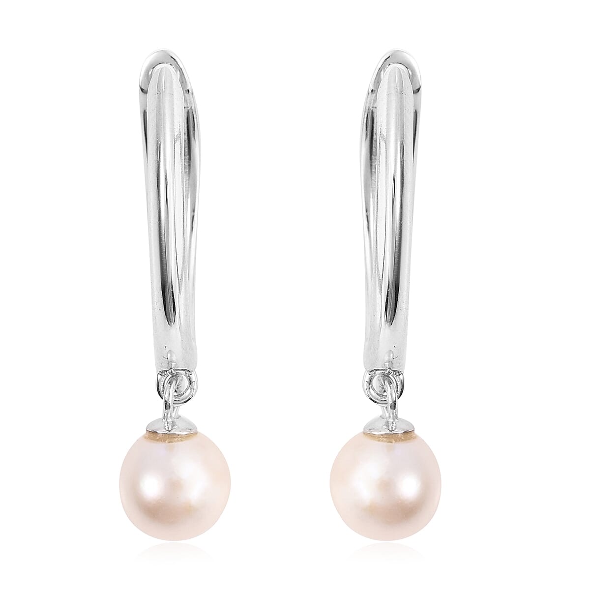 Japanese Akoya Pearl Hoop Earrings (with Clasp) in Rhodium Overlay Sterling Silver