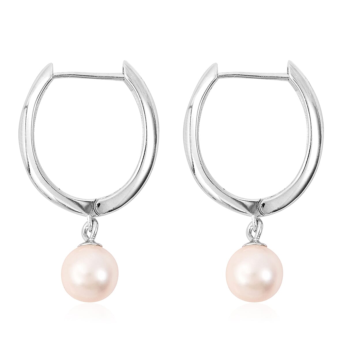 Japanese Akoya Pearl Hoop Earrings (with Clasp) in Rhodium Overlay Sterling Silver