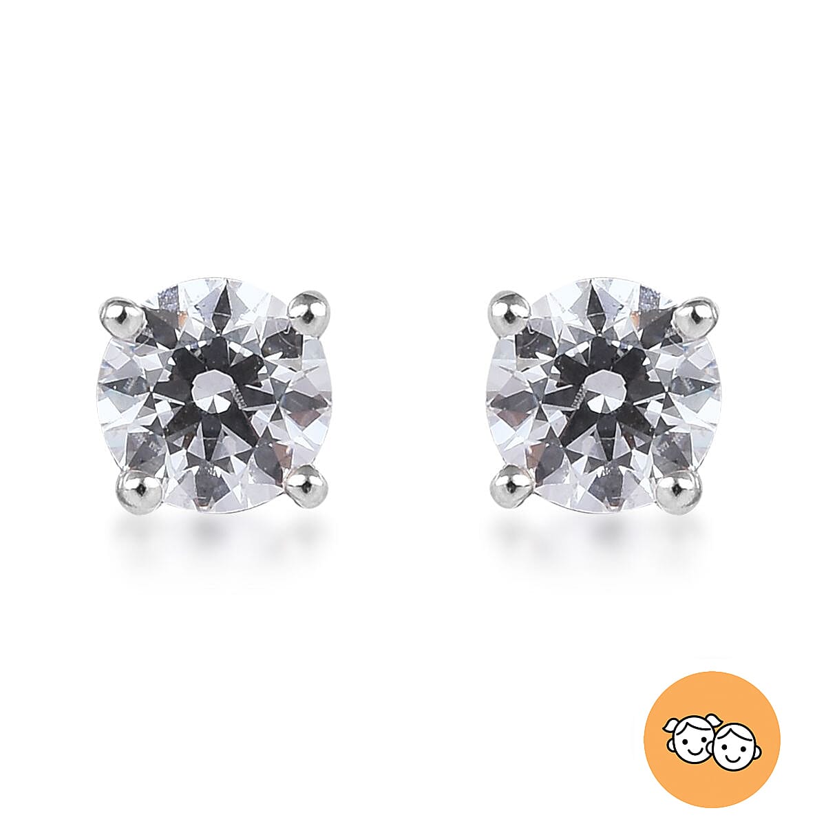J Francis - 9K White Gold Kids Stud Earrings (with Push Back) Made with Finest CZ 0.50 Ct.