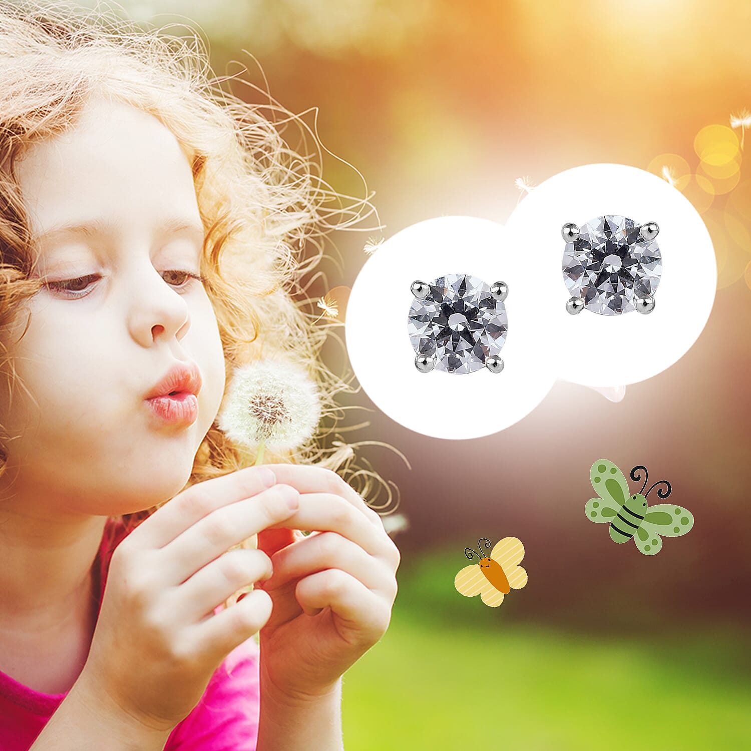 J Francis - 9K White Gold Kids Stud Earrings (with Push Back) Made with Finest CZ 0.50 Ct.