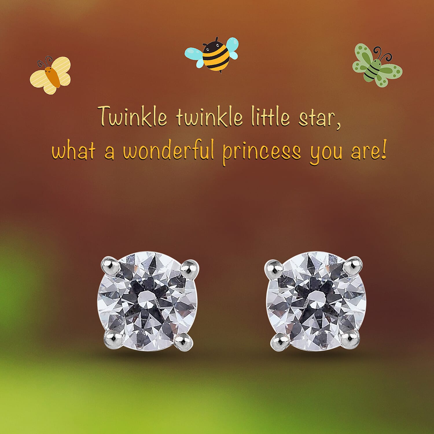 J Francis - 9K White Gold Kids Stud Earrings (with Push Back) Made with Finest CZ 0.50 Ct.