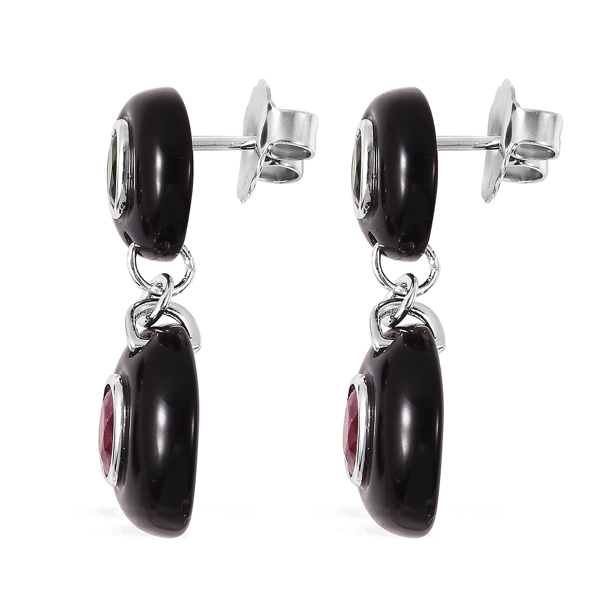 GP - Black Obsidian, African Ruby and Multi Gemstone Drop Earrings (with Push Back) in Rhodium Overlay Sterling Silver 37.79 Ct.